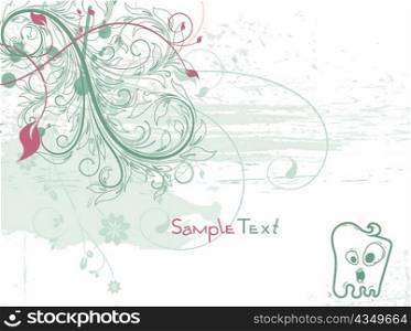 cute monster with floral vector illustration