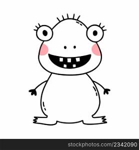 Cute monster with smile. Funny frog. Vector doodle illustration for child.