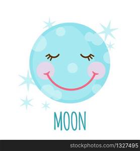 Cute moon icon with stars in flat style isolated on white background. Vector illustration.. Cute moon icon with stars in flat style isolated on white background.