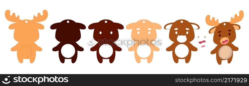 Cute moose candy ornament. Layered paper decoration treat holder for dome. Hanger for sweets, candy for birthday, baby shower, halloween, christmas. Print, cut out, glue. Vector stock illustration.