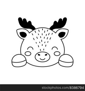 Cute moose head in Scandinavian style. Animal face for kids t-shirts, wear, nursery decoration, greeting cards, invitations, poster, house interior. Vector stock illustration