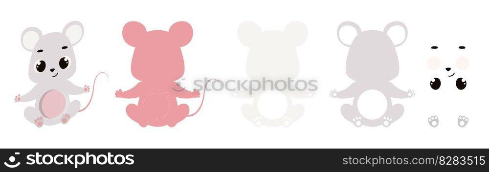 Cute mouse candy ornament. Layered paper decoration treat holder for dome. Hanger for sweets, candy for birthday, baby shower, halloween, christmas. Print, cut out, glue. Vector illustration.