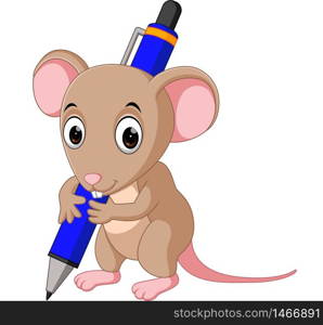 Cute mouse cartoon holding pen