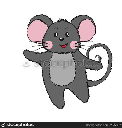 Cute mouse isolated on white background. Design element for prints, t-shirt, nursery, kids posters. Vector illustration.. Cute vector mouse isolated on white background.