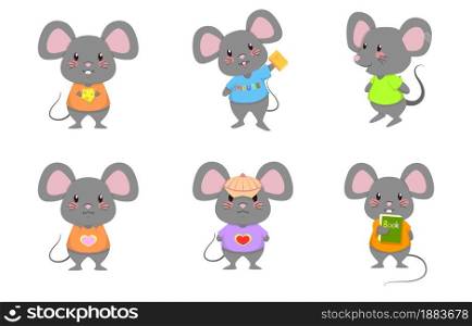 Cute Mouse Rat Mice Standing Vector Cartoon Set