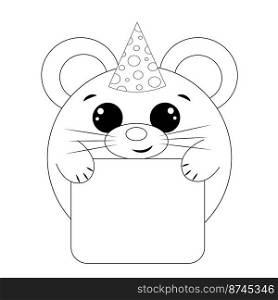 Cute Mouse with poster without text in black and white for congratulation