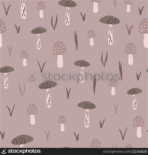 Cute mushrooms seamless pattern. Creative autumn botanical texture. Vector forest background. Design for fabric, textile print, wrapping, cover. Cute mushrooms seamless pattern.