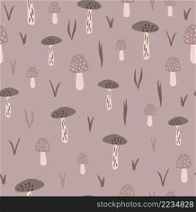 Cute mushrooms seamless pattern. Creative autumn botanical texture. Vector forest background. Design for fabric, textile print, wrapping, cover. Cute mushrooms seamless pattern.