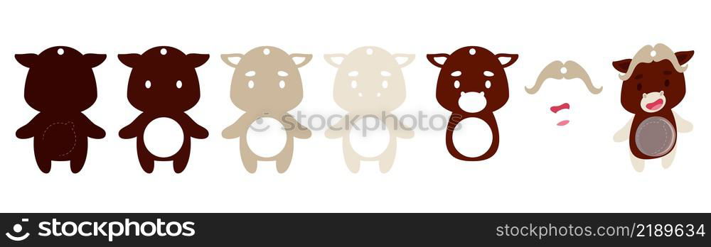 Cute musk ox candy ornament. Layered paper decoration treat holder for dome. Hanger for sweets, candy for birthday, baby shower, halloween, christmas. Print, cut out, glue. Vector stock illustration