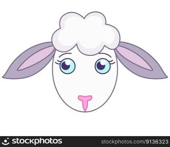 Cute muzzle of a sheep with blue eyes - a vector full-color picture with a farm pet. Lamb, children's picture