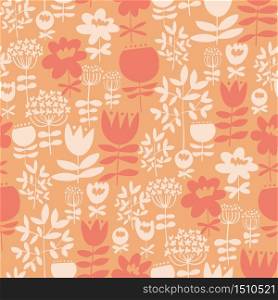 Cute naive simple flowers seamless pattern. Vector illustration flower tile motif. Simple silhouette floral rapport inn vintage 60s vibes.