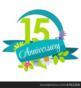 Cute Nature Flower Template 15 Years Anniversary Sign Vector Illustration EPS10. Cute Nature Flower Template 15 Years Anniversary Sign Vector Ill