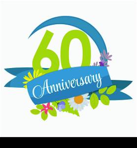Cute Nature Flower Template 60 Years Anniversary Sign Vector Illustration EPS10. Cute Nature Flower Template 60 Years Anniversary Sign Vector Ill