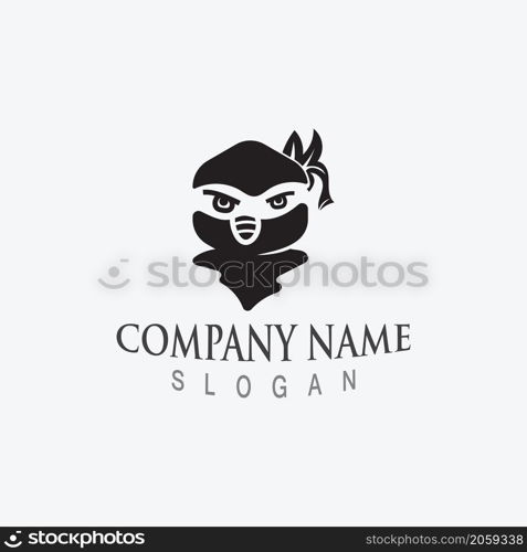 Cute ninja face logo character design template vector