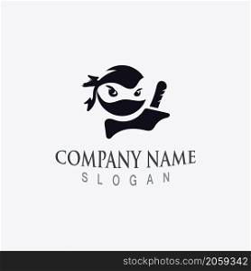 Cute ninja face logo character design template vector