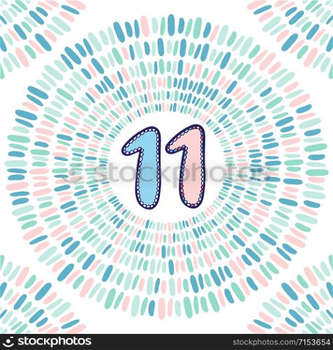 Cute number eleven. Vector icon design. Number for birthday card in pastel colors. Cute number eleven. Vector icon design. Number for birthday card in pastel colors.