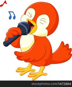 Cute orange bird singing