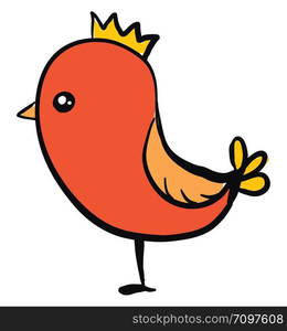 Cute orange bird wearing a crown, illustration, vector on white background.