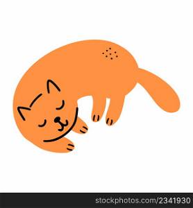 Cute orange cat sleeps with his eyes closed. Doodle illustration. Pet.