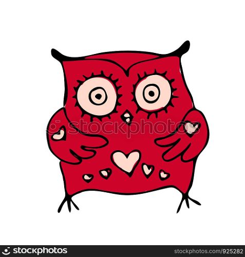 Cute owl,hand drawn mascot,animal character,isolated on white background,stock vector illustration. Cute owl,hand drawn mascot