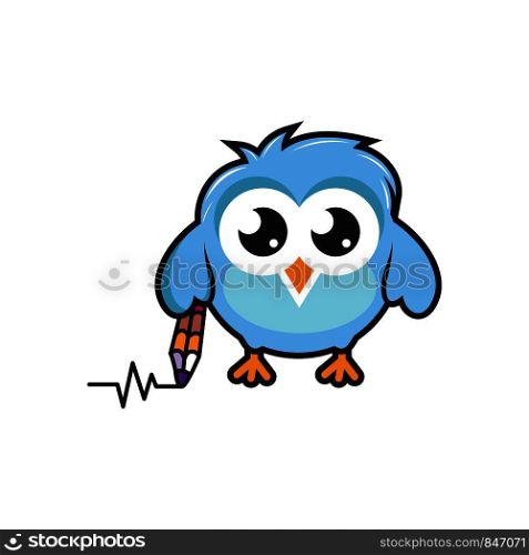 Cute owl mascot character, carrying a stationery