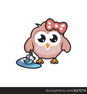 Cute owl mascot character, with a painting tool
