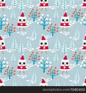 Cute owl on Christmas theme seamless pattern. Cute animal in Christmas season.