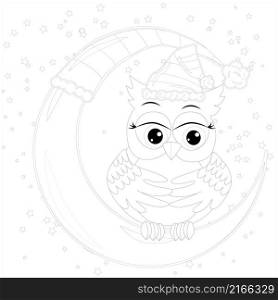 Cute owl on half moon with stars. Adult anti stress coloring book or tattoo boho style. Cute owl on half moon with stars. Adult anti stress coloring book or tattoo boho style.