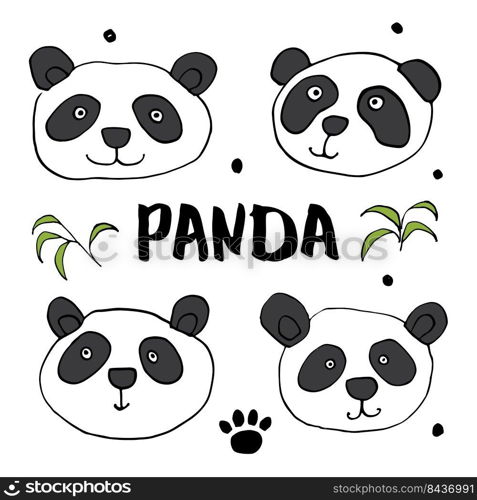 Cute Panda bear Doodles Set. Cute Animals sketch. Hand drawn Cartoon Vector illustration.. Cute Panda bear Doodles Set. Cute Animals sketch. Hand drawn Cartoon Vector illustration