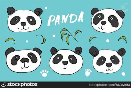 Cute Panda bear Doodles Set. Cute Animals sketch. Hand drawn Cartoon Vector illustration.. Cute Panda bear Doodles Set. Cute Animals sketch. Hand drawn Cartoon Vector illustration
