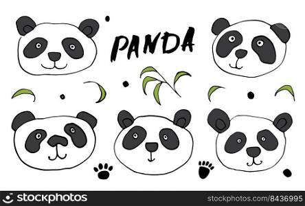 Cute Panda bear Doodles Set. Cute Animals sketch. Hand drawn Cartoon Vector illustration.. Cute Panda bear Doodles Set. Cute Animals sketch. Hand drawn Cartoon Vector illustration