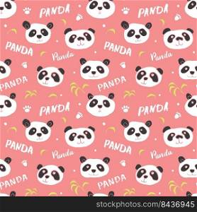 Cute Panda bear Seamless pattern. Cute Animals doodle, Hand drawn Cartoon Vector illustration.. Cute Panda bear Seamless pattern. Cute Animals doodle, Hand drawn Cartoon Vector illustration