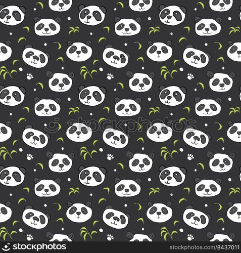 Cute Panda bear Seamless pattern. Cute Animals doodle, Hand drawn Cartoon Vector illustration.. Cute Panda bear Seamless pattern. Cute Animals doodle, Hand drawn Cartoon Vector illustration