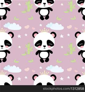 Cute panda bear with crown and bamboo Seamless pattern background,cartoon vector illustration. Cute panda bear with crown and bamboo Seamless pattern backgroun