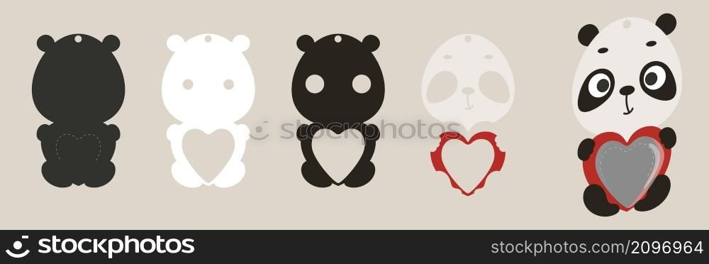Cute panda candy ornament. Layered paper decoration treat holder for dome. Hanger for sweets, candy for birthday, baby shower, valentine days. Print, cut out, glue. Vector stock illustration
