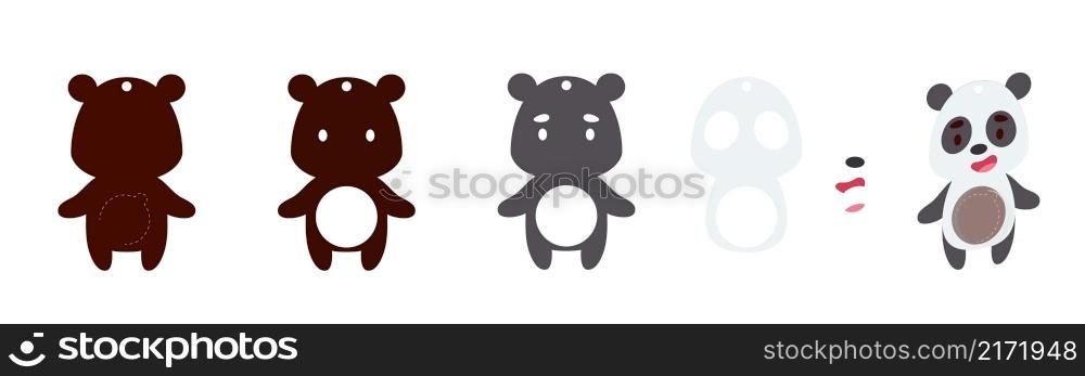 Cute panda candy ornament. Layered paper decoration treat holder for dome. Hanger for sweets, candy for birthday, baby shower, halloween, christmas. Print, cut out, glue. Vector stock illustration