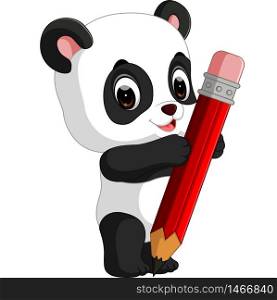 Cute panda cartoon holding pencil