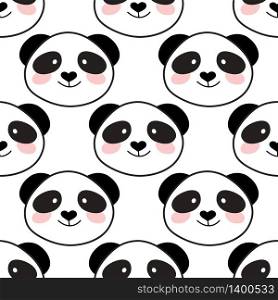Cute panda face on white background. Seamless cartoon wallpaper for clothing, textile, wallpapers, scrapbooking. Vector illustration.. Cute panda face. Seamless cartoon wallpaper