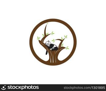 Cute panda in tree logo vector