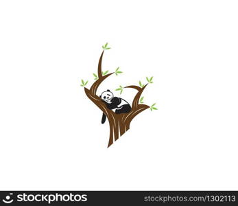 Cute panda in tree logo vector