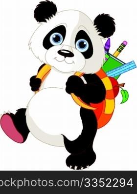 Cute panda on his way to school