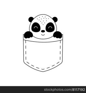 Cute panda sitting in pocket. Animal face in Scandinavian style for kids t-shirts, wear, nursery decoration, greeting cards, invitations, poster, house interior. Vector stock illustration