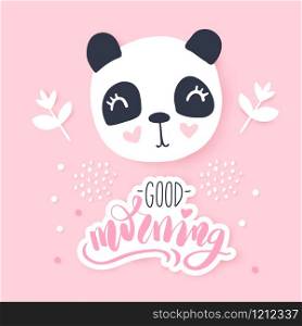 Cute panda vector illustration. Funny Cartoon animal character. Can be used for kids or babies t shirt design. Happy panda bear. Good morning card.. Cute panda vector illustration. Funny Cartoon animal character.