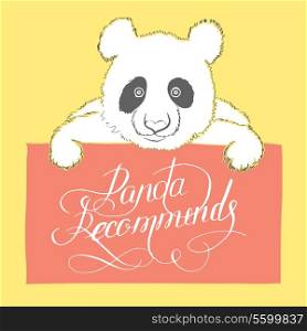 Cute panda with text card place. Vector illustration.