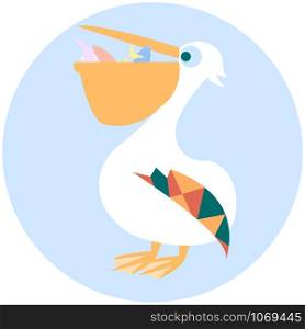 Cute pelican vector cartoon illustration. Wild zoo animal icon. Adorable bird childish character. Simple flat design element for kids. Good for stickers, logo, books, fabric or magazine