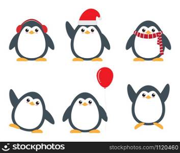 Cute penguin cartoon characters set in different poses on white background