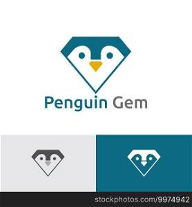 Cute Penguin Gem Diamond Jewelry Logo Template
