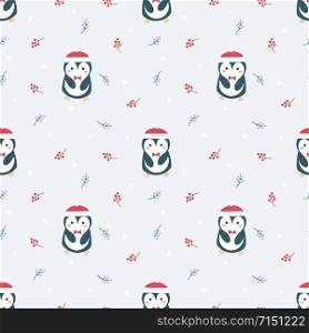 Cute penguin in Christmas season seamless pattern. Lovely animal in Christmas concept.