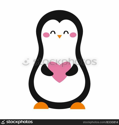 Cute penguin with heart. Valentine day card. Child character.