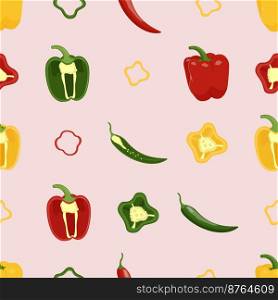 Cute peppers seamless pattern. Flat vector illustration.. Cute peppers seamless pattern. Flat vector illustration